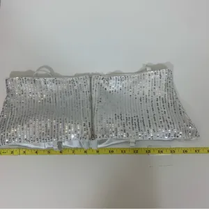 Woman M White Silver Sequin Shiny Bra Crop Top with‎ Adjustable Straps. thumbnail 4