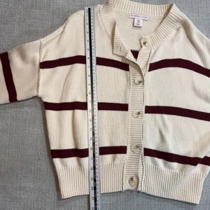 Sincerely Jules Striped Cardigan Sweater Medium Cream Burgundy Button Front Crop thumbnail 5
