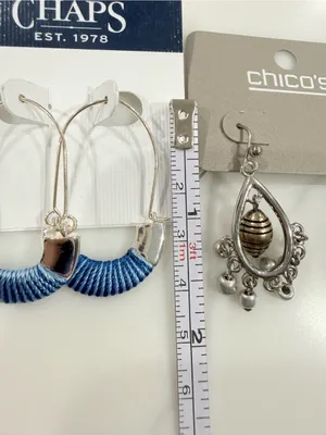 2 pair lot Chaps Blue Hoop Earrings Chico's Silver western boho elegant gift set thumbnail 2