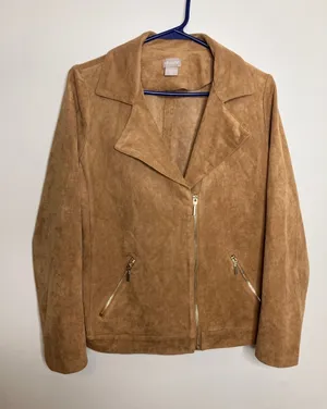 Chico's Faux Suede Moto Jacket Women 0 S Tan Camel Excellent Gold Zip Biker thumbnail 1