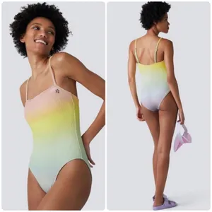 NWT Perfect Moment Women Pastel Rainbow Ombre Sol‎ Crinkle One Piece Swimsuit XL thumbnail 2