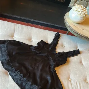 Urban Outfitters Black Satin Lace Trim Mini Dress Size Small thumbnail 5