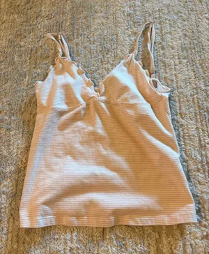 Brandy Melville pink and white stripe ruffle tank thumbnail 1