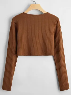 Brown Ribbed Crop Top thumbnail 2