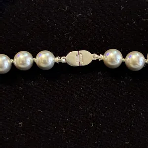 Vintage Monet 15" Silver Faux Pearl Choker Necklace, Signed Silver-Tone Clasp thumbnail 2