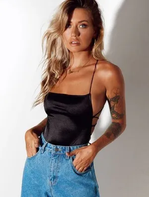 NWT motel rocks motelrocks koza satin black tie back bodice top xs thumbnail 1