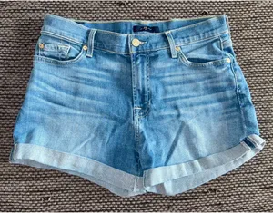 7 For All Mankind Light-wash Denim Cuffed Shorts, Sz 28 thumbnail 1