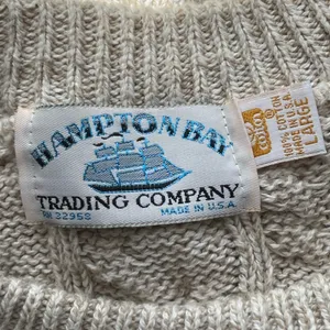 Vintage Hampton bay trading company beige cable knit sweater fisherman cotton thumbnail 5