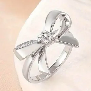 NEW Size 8 silver bow ring, coquette bow jewelry, trendy bow ring thumbnail 2