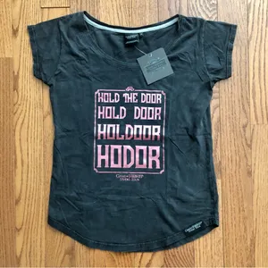Game of Thrones Black Cotton Tee Pink Metallic Hodor Graphic Women's Size M NWT thumbnail 9