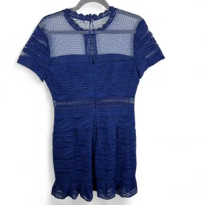 Francesca's Navy Blue‎ Lace Mesh Sheer Yoke Mini Dress NWT Size Large thumbnail 2
