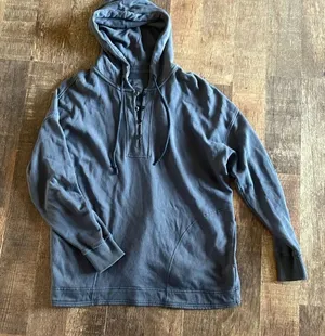 Aerie oversized hooded pull over dark wash gray thumbnail 1
