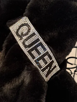 👑👑👑3 for 12$👑👑👑Black Faux Fur Scarf with "QUEEN" Rhinestone Accent thumbnail 3