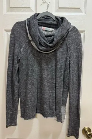 Free People Beach Gray Cowl Neck Turtleneck Sweater One Body Raw Edges *HOLE thumbnail 1