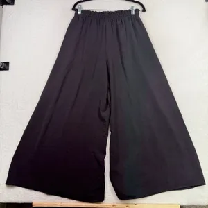 Flowy Medium Wide Leg Pants Black Paperbag Waist Drawstring Palazzo Minimalist thumbnail 5