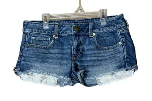 Vintage‎ Y2K American Eagle Gold Star Jean Shorts Size 4 thumbnail 1