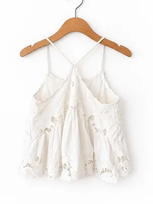 Sea New York Ivory Embroidered Boho Halter Racerback Flowy Swing Cami Blouse XXS thumbnail 5
