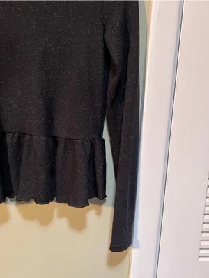 Divided Women's Size Small Peplum Top Black Sparkle Ribbed Long Sleeve Stretch thumbnail 5