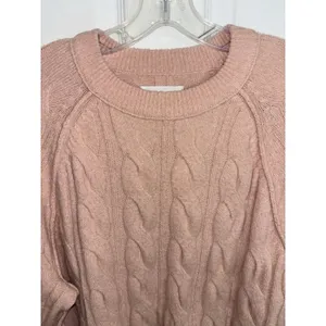Aerie Dusty Pink unReal Cable Knit Crew Sweater S Cozy Oversized thumbnail 4