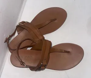 MICHAEL KORS Thong Sandals Brown Faux Leather Slingback Designer Shoes Sz 10‎ M thumbnail 1