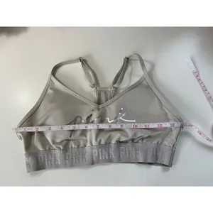 Victorias Secret PINK‎ Silver Metallic Logo Sports Bra Gray Racerback Medium thumbnail 6