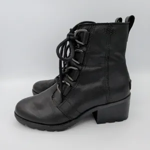 Sorel Cate Lace Black‎ Leather Waterproof Combat Boots NL3385-010 Womens 6 thumbnail 2