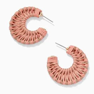 Coral and Gold Macrame Hoop Earrings by Stella & Dot - NIB thumbnail 1