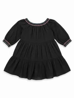 Free People Sunbeam Embroidered Floral Boho Mini Dress‎ Black Medium thumbnail 3