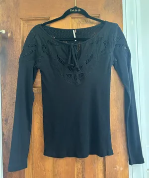 Free People Black Tie Long Sleeve Shirt thumbnail 1