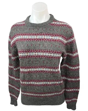 Bloomingdale's Gray 100% Wool Vintage Fair Isle Holiday Christmas Sweater Top M thumbnail 1