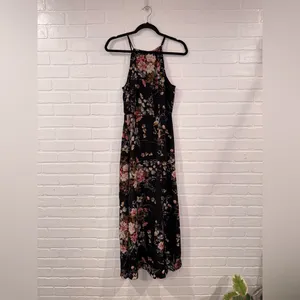 SheIn Black and Pink Floral Print Split Thigh Halter Maxi Dress with Slit thumbnail 16