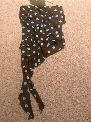 Polka Dot Brown Crop Top with Light Blue Dots Strapless Ruffles Y2K thumbnail 6