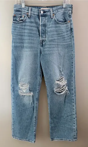 Levi's Premium Ribcage Straight Ankle Distressed Light Wash Jeans Size 28 thumbnail 1