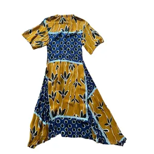 ZARA Navy Mustard White‎ Floral Sheer Tie Waist Midi Dress Sz XS thumbnail 5