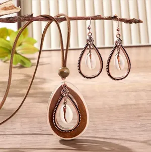 Boho Teardrop Shell Necklace & Earrings Set thumbnail 1