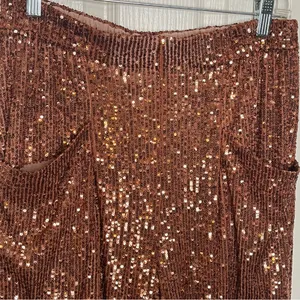 Free People Morelia Bronze Sequin Jogger Pants Sz M Shiny Sparkly Party Festival thumbnail 14