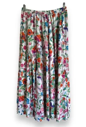 Cupio Womens Skirt Sz M White Floral Colorful Butterflies Flowers Silky Maxi NEW thumbnail 4