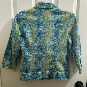 Kelly Scott Blue and Green Python Snake Print Animal Pattern Knit Jacket S! thumbnail 2