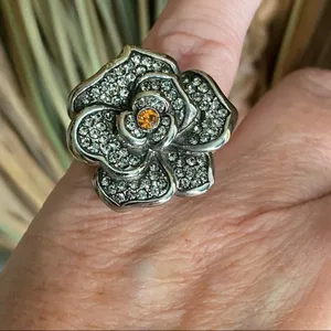 TK316 Stainless Steel Topaz Rhinestone Flower Ring Size 6 thumbnail 5