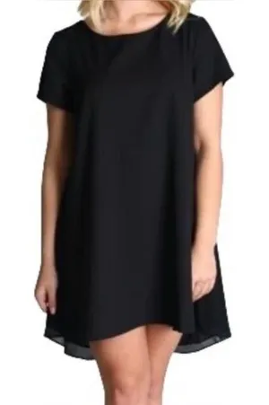 Women's Umgee Hi-Low Chiffon Back Short Sleeve Keyhole Little Black Dress Large thumbnail 1