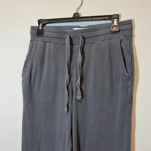 Losano Organic Cotton Waffle Knit Lounge Pants Charcoal Gray Drawstring Small thumbnail 2