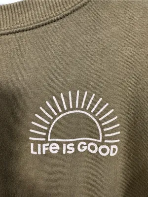 N79. Life Is Good Olive Green Pullover with White Sun Logo thumbnail 2