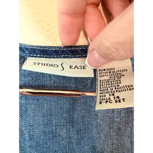 Studio Ease Denim Maxi Dress Women 14 Blue Embroidered Floral Cottagecore‎ Boho thumbnail 3