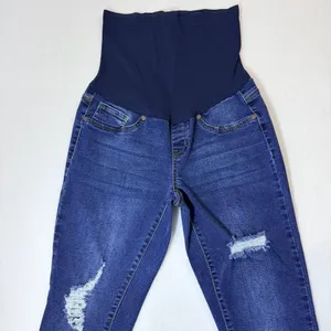 Haute Mama Maternity Skinny Jeans Womens Size S Blue Stretch Distressed Denim thumbnail 5