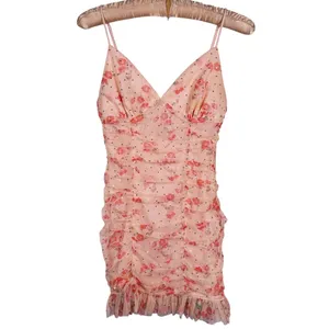 Lucy in the Sky Coquette Floral Mini Dress Ruched Sequin Mesh Small Pink Date thumbnail 2