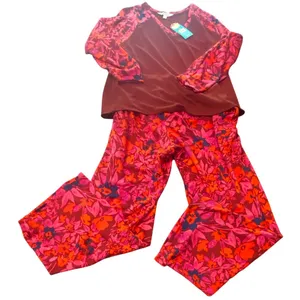 NWT Pioneer Woman Floral Pajama Set L 12-14 Wide Leg Soft Lounge Pockets Cozy thumbnail 1
