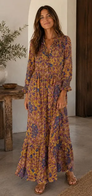 Anthropologie Chiffon Maxi Dress Womens Medium Semi Sheer Mandala Print thumbnail 1