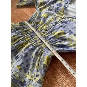 Aerie Blue Yellow Floral Ruffle Mini Dress XL Cotton Lace Trim Boho Style thumbnail 2