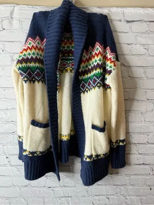 American Eagle Navy & Cream Fair Isle Shawl Collar Women’s Sweater Cardigan med thumbnail 2
