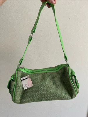 Green Tweed Shoulder Bag with Lime Trim thumbnail 4